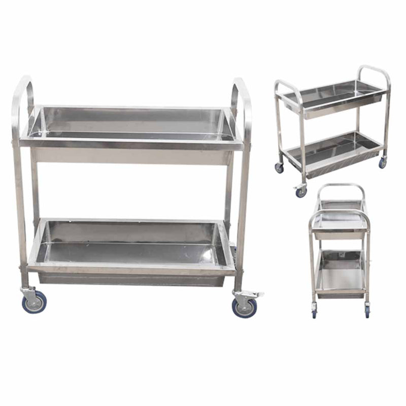 2 Tier 75x40x83cm Stainless Steel Kitchen Trolley Bowl Collect Service Food Cart Small