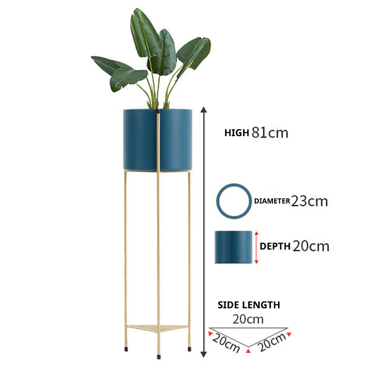 2X 2 Layer 81cm Gold Metal Plant Stand with Blue Flower Pot Holder Corner Shelving Rack Indoor Display