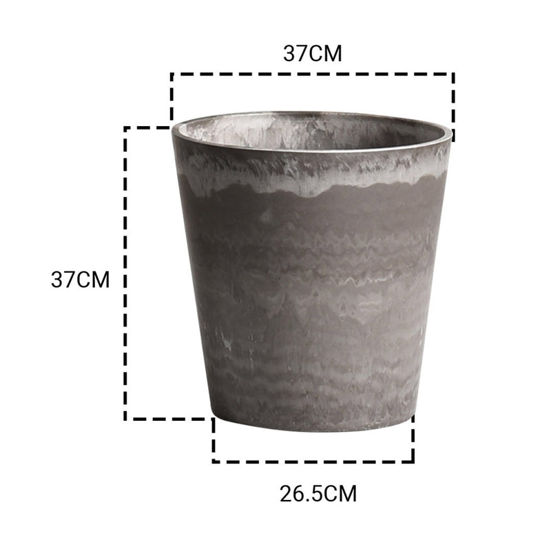 2X 37cm Rock Grey Round Resin Tapered Plant Flower Pot in Cement Pattern Planter Cachepot for Indoor Home Office