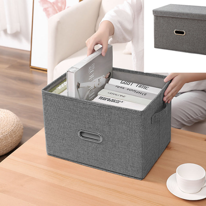 Grey Small Foldable Canvas Storage Box Cube Clothes Basket Organiser Home Decorative Box