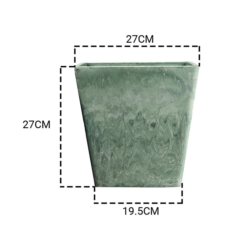 27cm Green Grey Square Resin Plant Flower Pot in Cement Pattern Planter Cachepot for Indoor Home Office