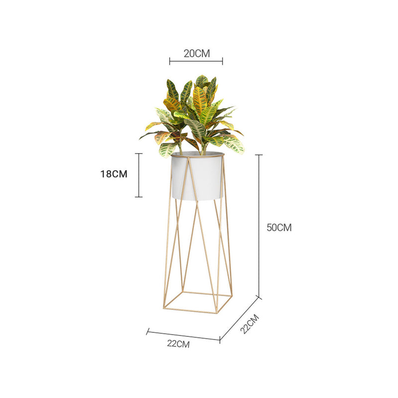 2X 50cm Gold Metal Plant Stand with White Flower Pot Holder Corner Shelving Rack Indoor Display