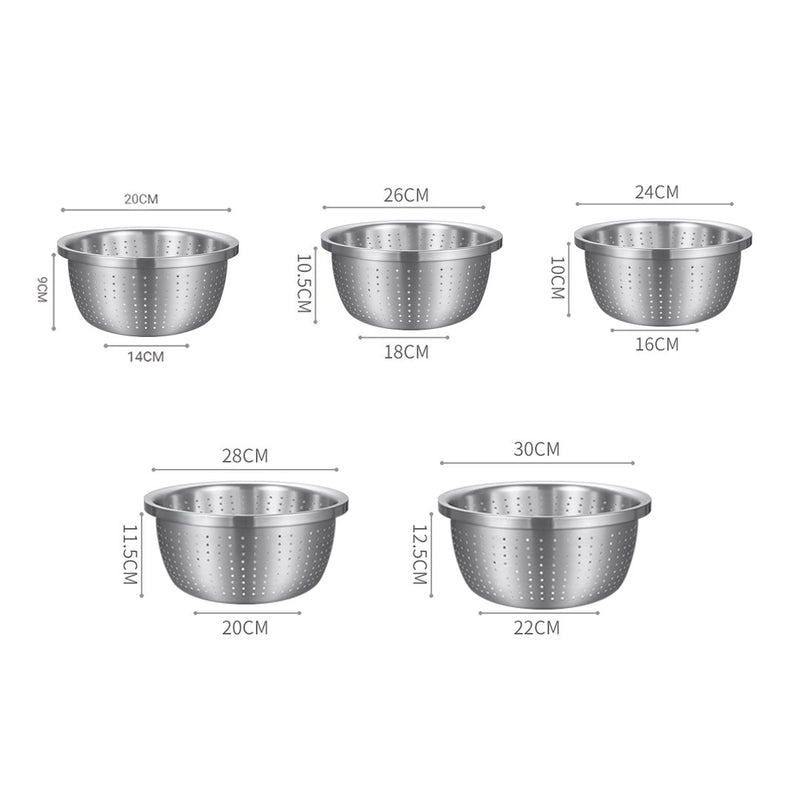 Stainless Steel Nesting Basin Colander Perforated Kitchen Sink Washing Bowl Metal Basket Strainer Set of 5