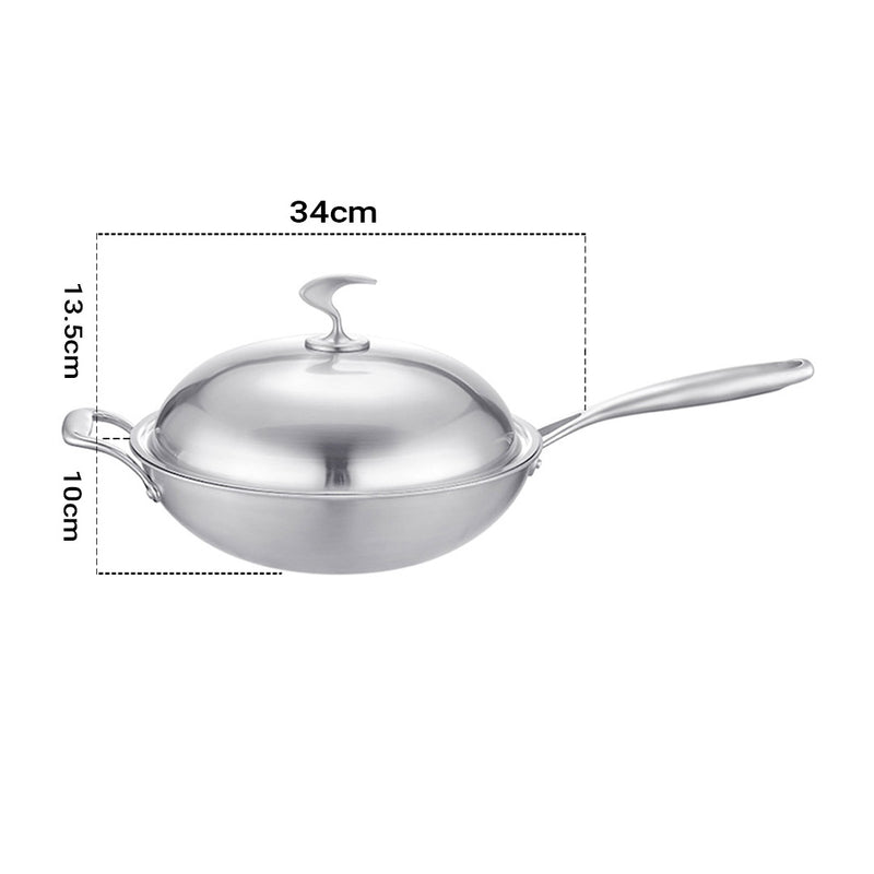 18/10 Stainless Steel Fry Pan 34cm Frying Pan Top Grade Skillet with Helper Handle and Lid