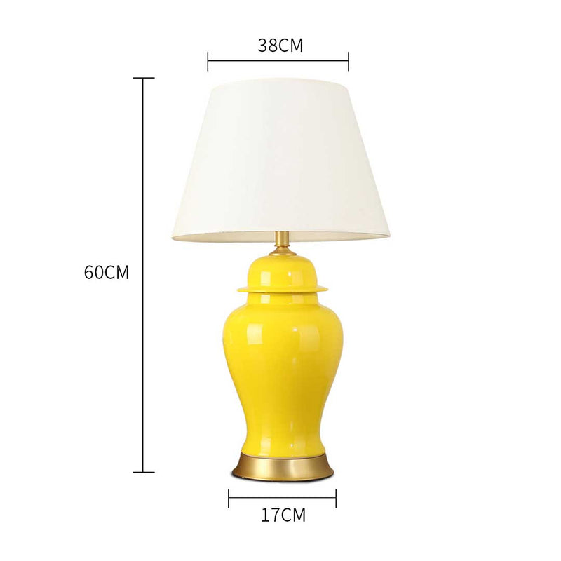 2X Oval Ceramic Table Lamp with Gold Metal Base Desk Lamp Yellow