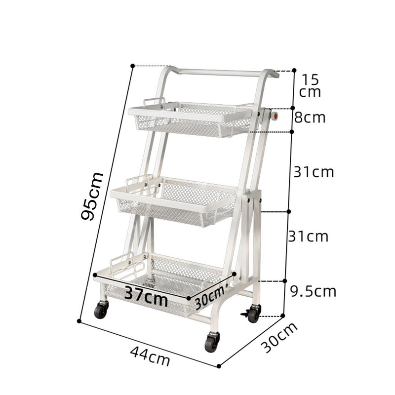 3 Tier Steel White Adjustable Kitchen Cart Multi-Functional Shelves Portable Storage Organizer with Wheels