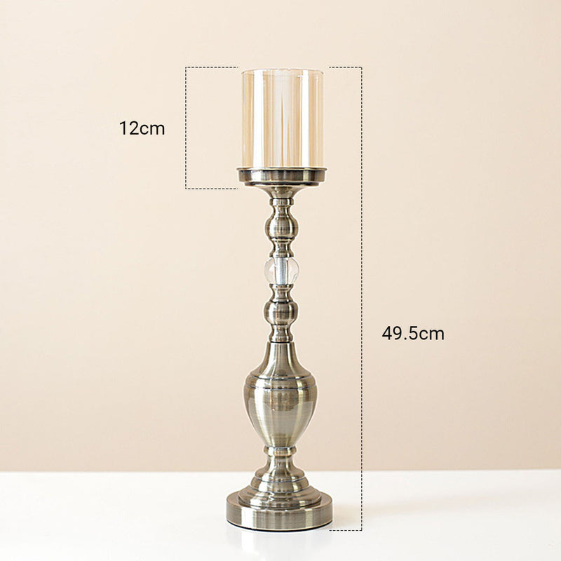 49.5cm Glass Candlestick Candle Holder Stand Pillar Glass/Iron Metal