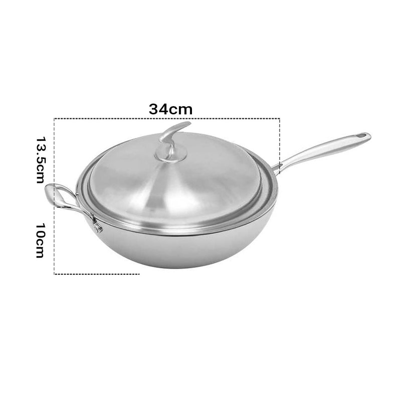 18/10 Stainless Steel Fry Pan 34cm Frying Pan Top Grade Textured Non Stick Interior Skillet with Helper Handle and Lid