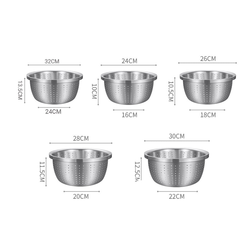 Stainless Steel Nesting Basin Colander Perforated Kitchen Sink Washing Bowl Metal Basket Strainer Set of 5