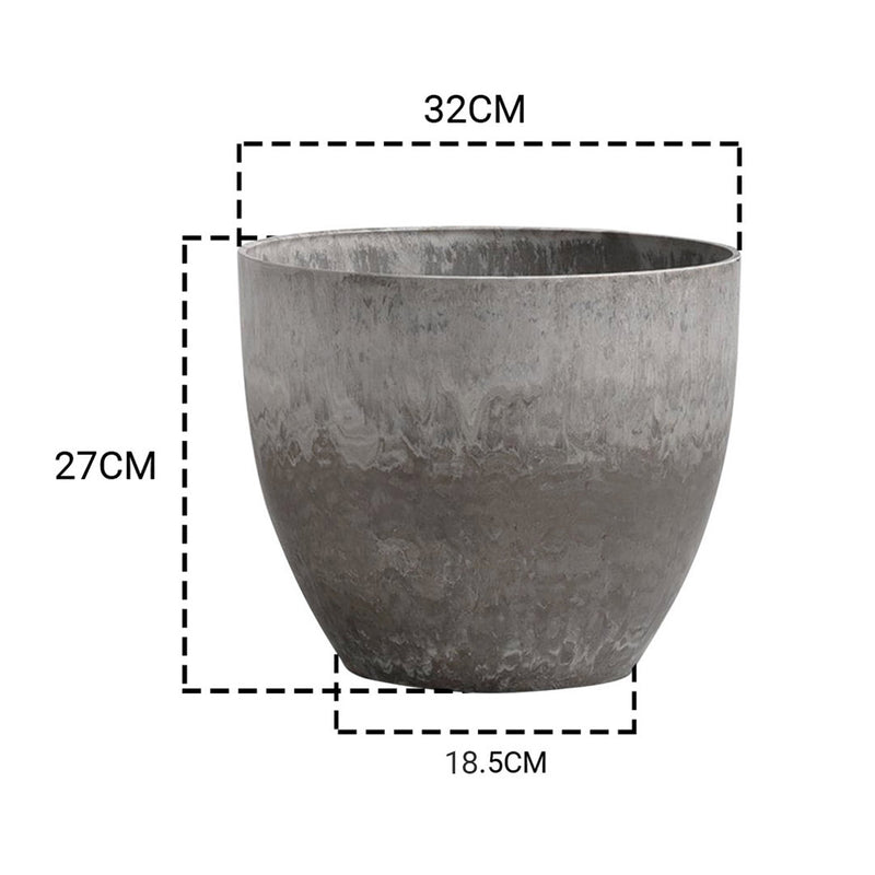 2X 27cm Rock Grey Round Resin Plant Flower Pot in Cement Pattern Planter Cachepot for Indoor Home Office