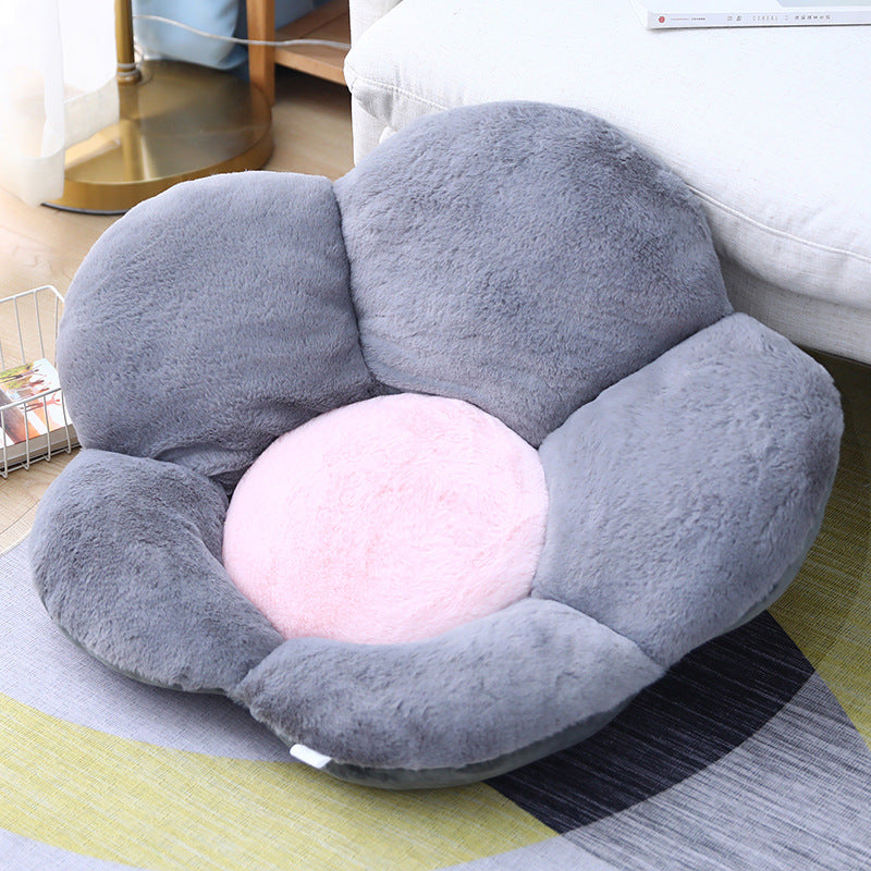 Dark Gray Whimsical Big Flower Shape Cushion Soft Leaning Bedside Pad Floor Plush Pillow Home Decor