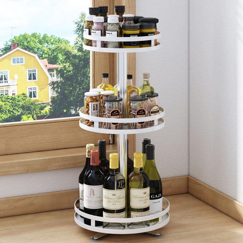 3 Tier Steel White Round Rotating Multi-Function Kitchen Portable Storage Spice Seasoning Kitchen Countertop Organiser Shelf