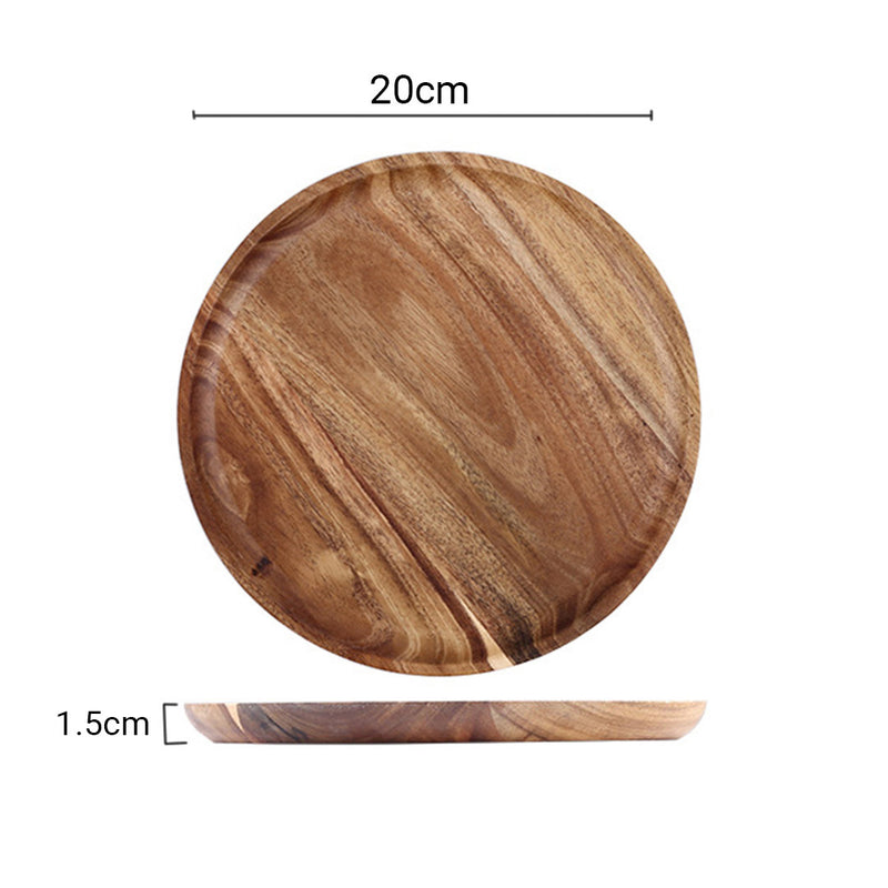 2X 20cm Brown Round Wooden Centerpiece Serving Tray Board Home Decor