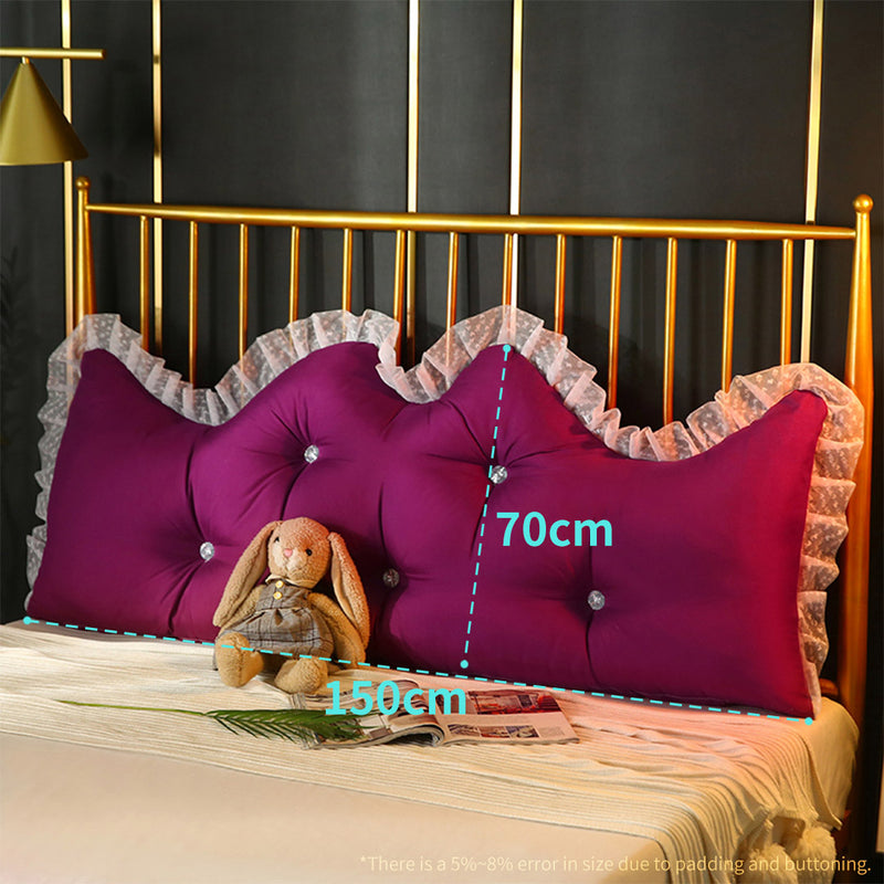 150cm Burgundy Princess Bed Pillow Headboard Backrest Bedside Tatami Sofa Cushion with Ruffle Lace Home Decor