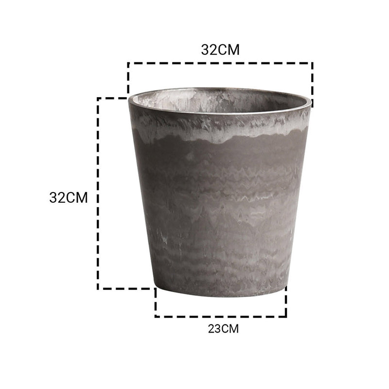 2X 32cm Rock Grey Round Resin Plant Flower Pot in Cement Pattern Planter Cachepot for Indoor Home Office