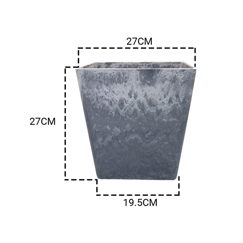 27cm Weathered Grey Square Resin Plant Flower Pot in Cement Pattern Planter Cachepot for Indoor Home Office