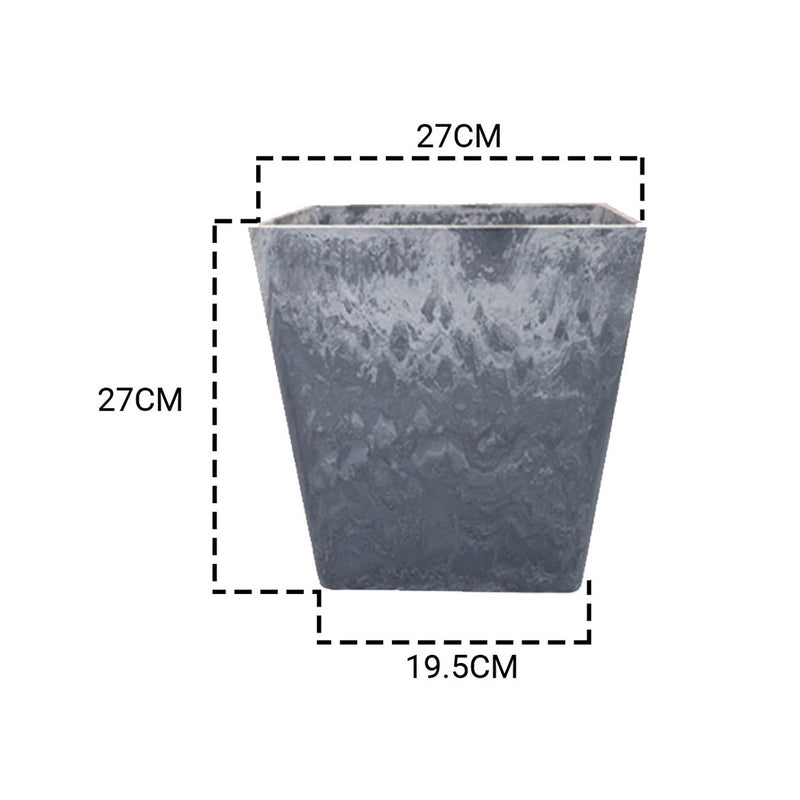 2X 27cm Weathered Grey Square Resin Plant Flower Pot in Cement Pattern Planter Cachepot for Indoor Home Office