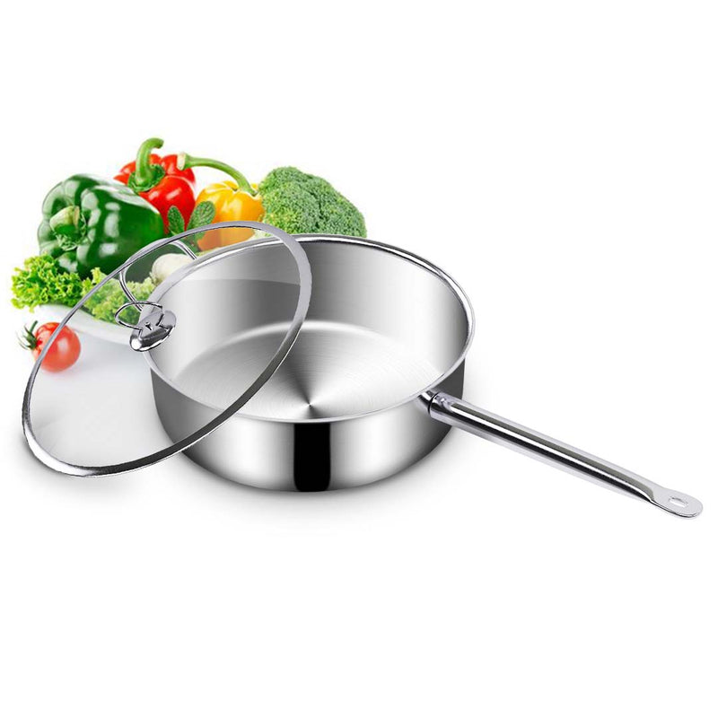 2X 26cm Stainless Steel Saucepan Sauce pan with Glass Lid and Helper Handle Triple Ply Base Cookware