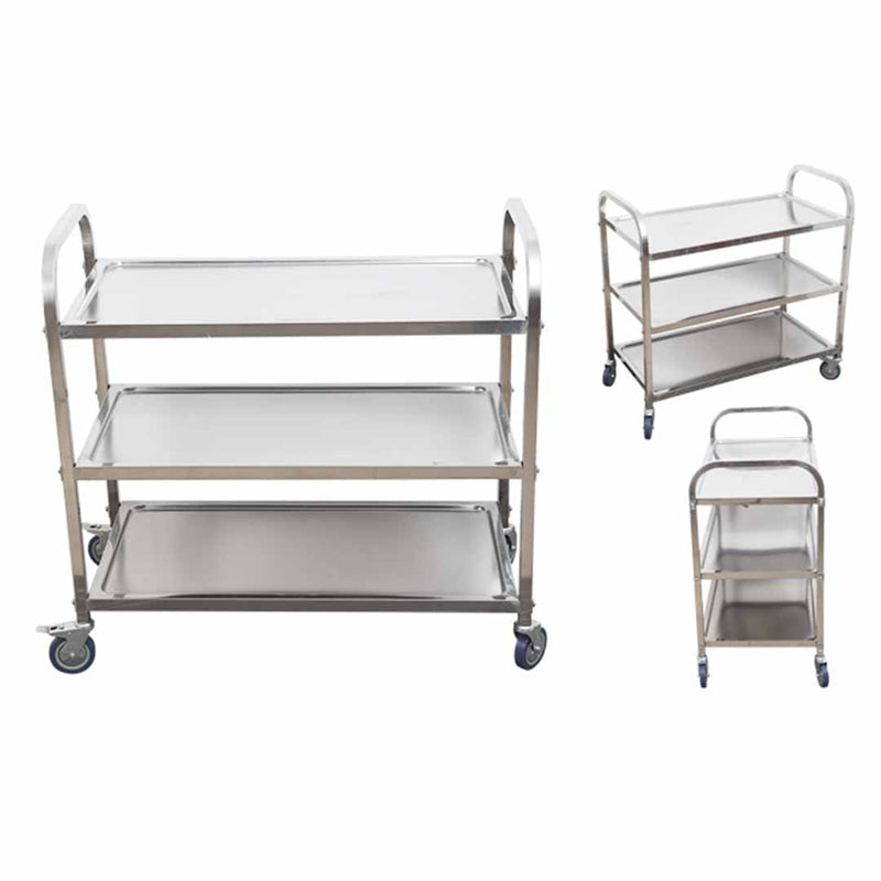 3 Tier 86x54x94cm Stainless Steel Kitchen Dinning Food Cart Trolley Utility Round Large