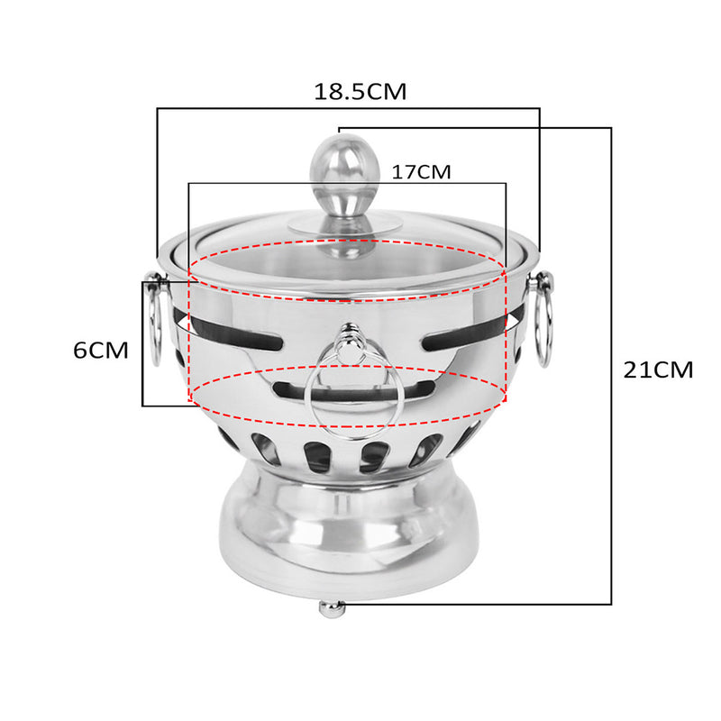 Stainless Steel Mini Asian Buffet Hot Pot Single Person Shabu Alcohol Stove Burner with Glass Lid