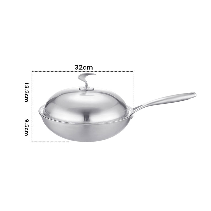 18/10 Stainless Steel Fry Pan 32cm Frying Pan Top Grade Cooking Skillet with Lid