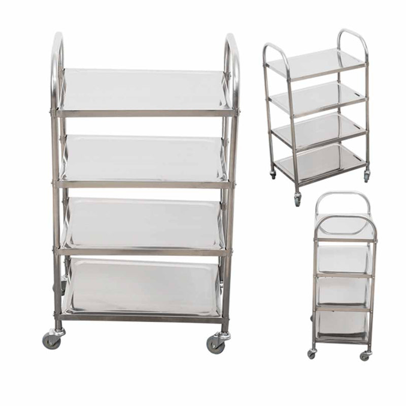 4 Tier Stainless Steel Kitchen Dinning Food Cart Trolley Utility Size Square Large