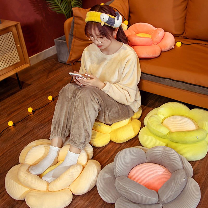 2X  Yellow Double Flower Shape Cushion Soft Bedside Floor Plush Pillow Home Decor