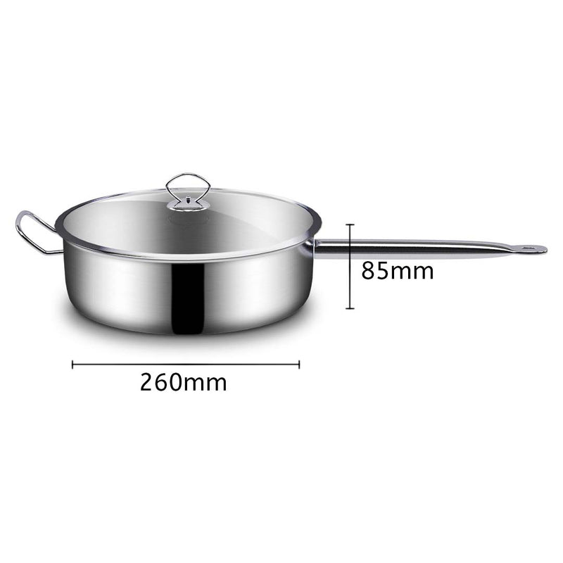 26cm Stainless Steel Saucepan Sauce pan with Glass Lid and Helper Handle Triple Ply Base Cookware