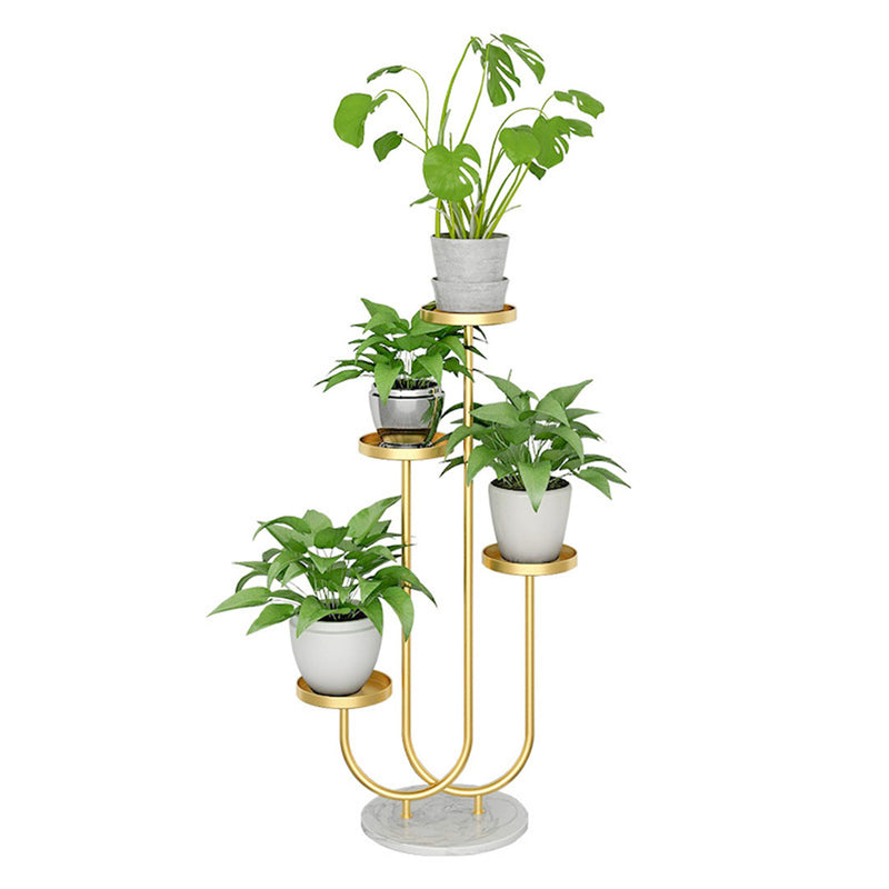 U Shaped Plant Stand Round Flower Pot Tray Living Room Balcony Display Gold Metal Decorative Shelf