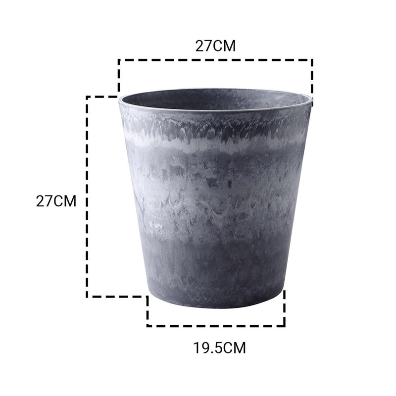 2X 27cm Weathered Grey Round Resin Plant Flower Pot in Cement Pattern Planter Cachepot for Indoor Home Office