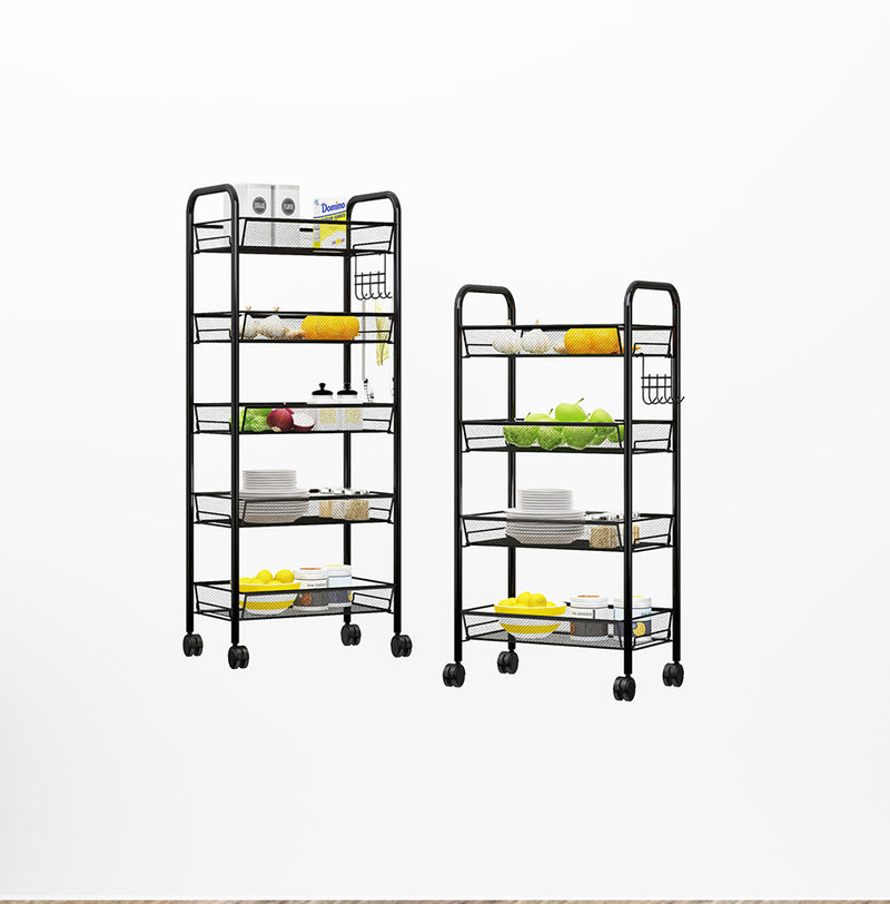 4 Tier Steel Black Bee Mesh Kitchen Cart Multi-Functional Shelves Portable Storage Organizer with Wheels