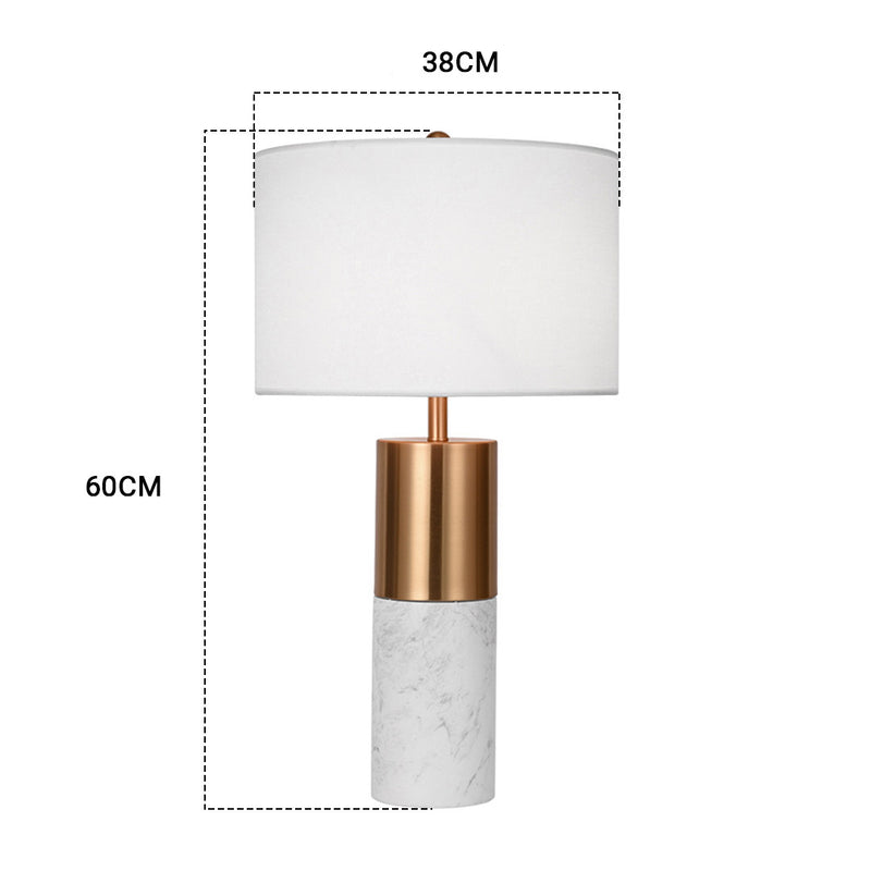 60cm White Marble Bedside Modern Desk Table Lamp Living Room Shade with Cylinder Base