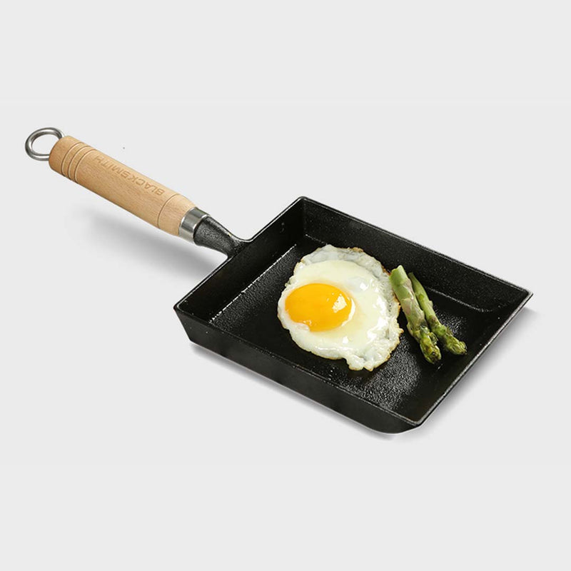 Cast Iron Tamagoyaki Japanese Omelette Egg Frying Skillet Fry Pan Wooden Handle