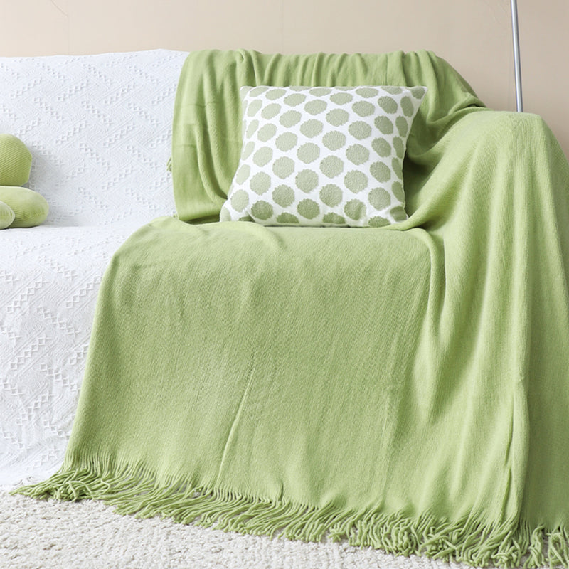 2X Green Acrylic Knitted Throw Blanket Solid Fringed Warm Cozy Woven Cover Couch Bed Sofa Home Decor