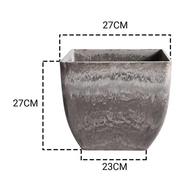 27cm Rock Grey Square Resin Plant Flower Pot in Cement Pattern Planter Cachepot for Indoor Home Office