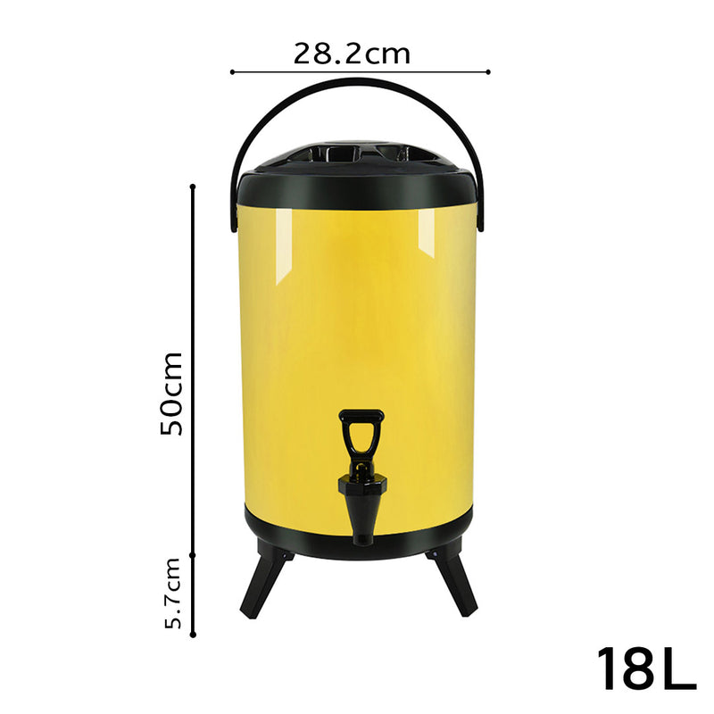 18L Stainless Steel Insulated Milk Tea Barrel Hot and Cold Beverage Dispenser Container with Faucet Yellow