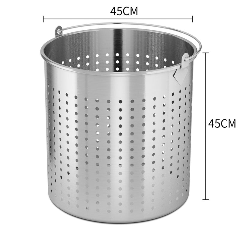 71L 18/10 Stainless Steel Perforated Stockpot Basket Pasta Strainer with Handle