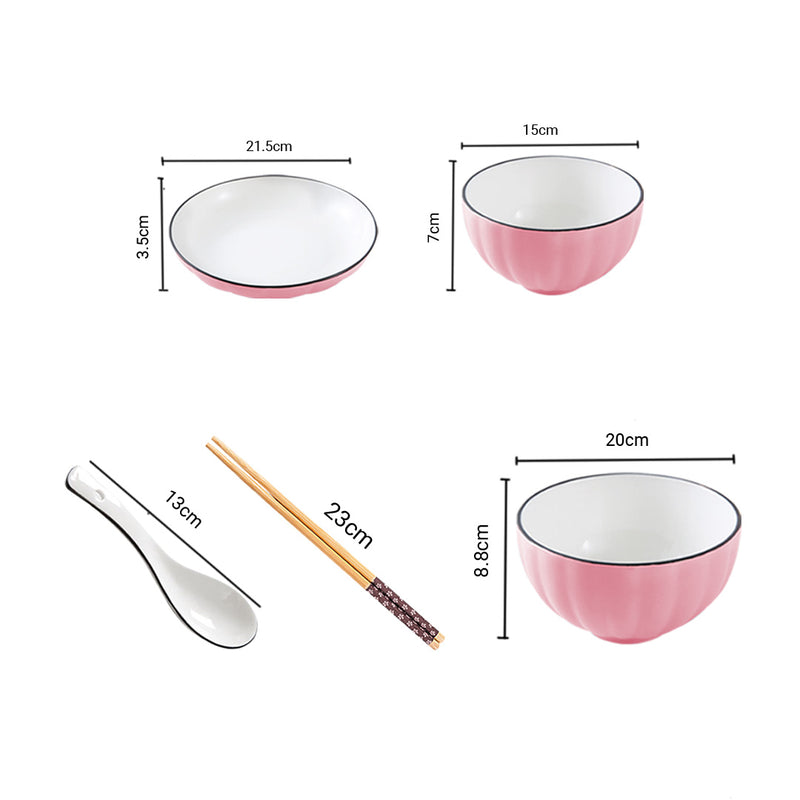 Pink Japanese Style Ceramic Dinnerware Crockery Soup Bowl Plate Server Kitchen Home Decor Set of 10