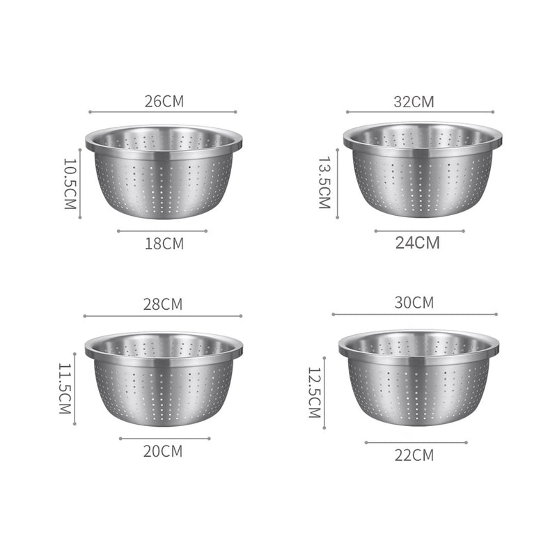 Stainless Steel Nesting Basin Colander Perforated Kitchen Sink Washing Bowl Metal Basket Strainer Set of 4