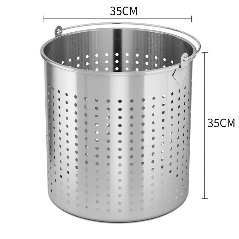 33L 18/10 Stainless Steel Perforated Stockpot Basket Pasta Strainer with Handle