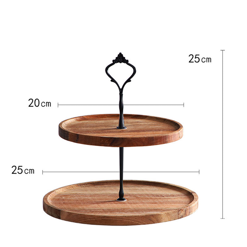 20cm 2 Tier Brown  Round Wooden Acacia  Dessert Tray Cake Snacks Cupcake Stand Buffet Serving Countertop Decor