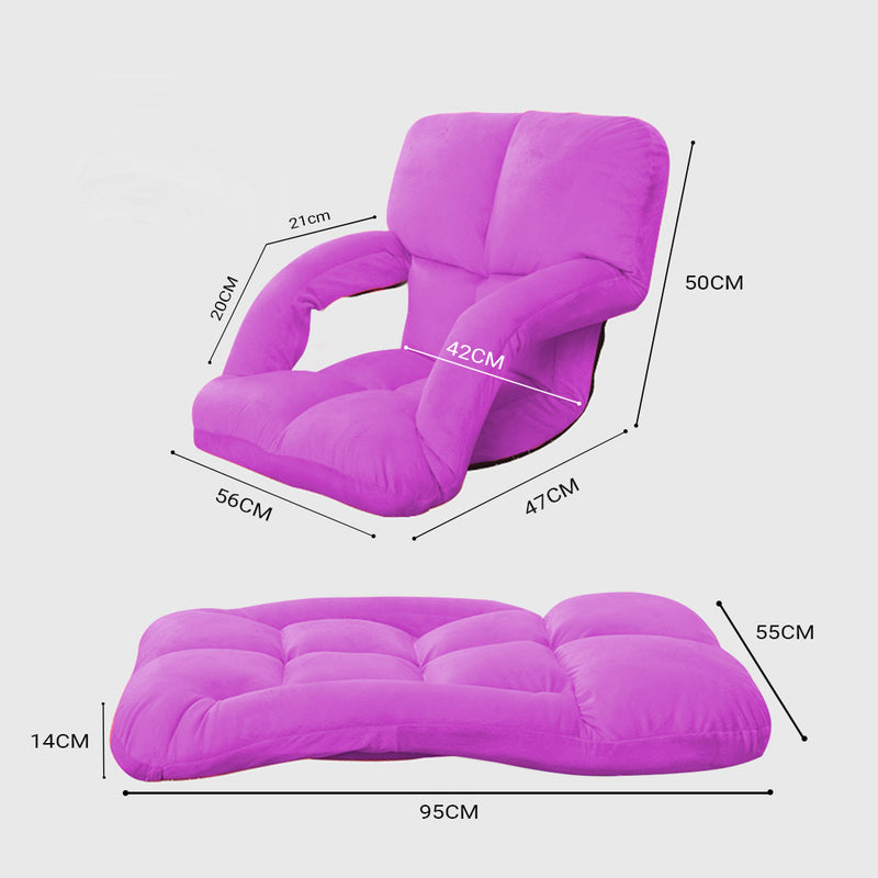 2X Foldable Lounge Cushion Adjustable Floor Lazy Recliner Chair with Armrest Purple