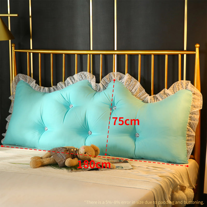 180cm Light Blue Princess Bed Pillow Headboard Backrest Bedside Tatami Sofa Cushion with Ruffle Lace Home Decor