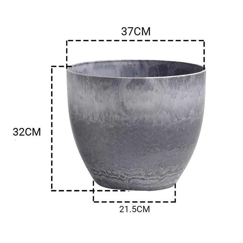 32cm Weathered Grey Round Resin Plant Flower Pot in Cement Pattern Planter Cachepot for Indoor Home Office