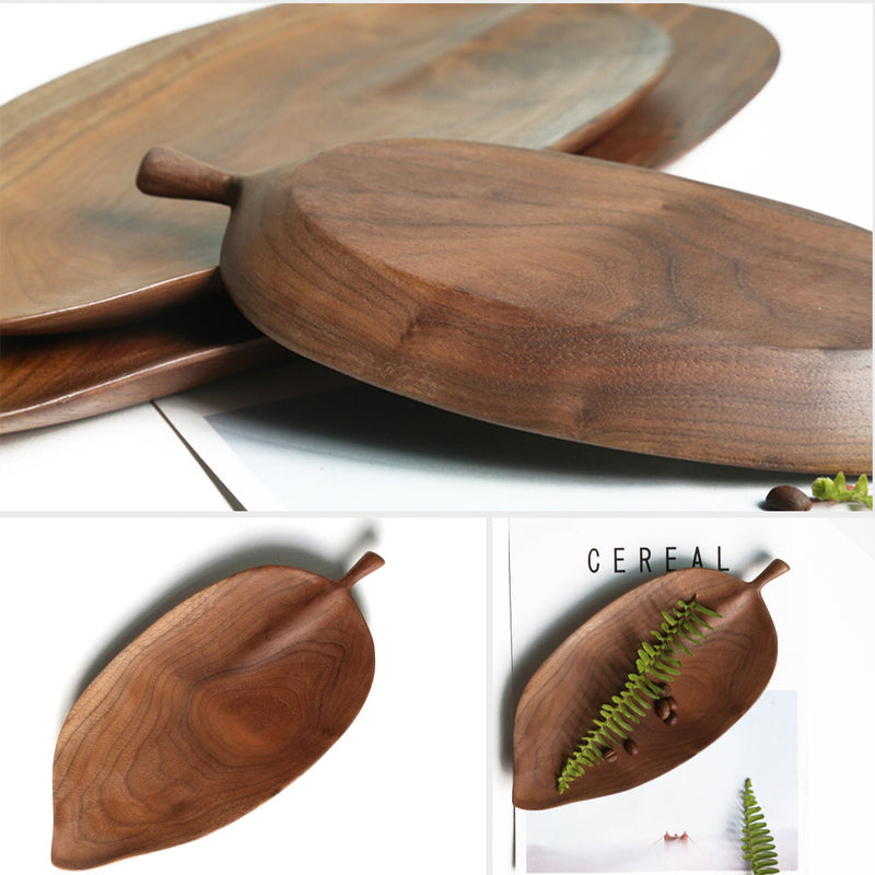 Set of 2 Walnut Leaf Shape Wooden Tray Food Charcuterie Serving Board Paddle Centerpiece Home Decor