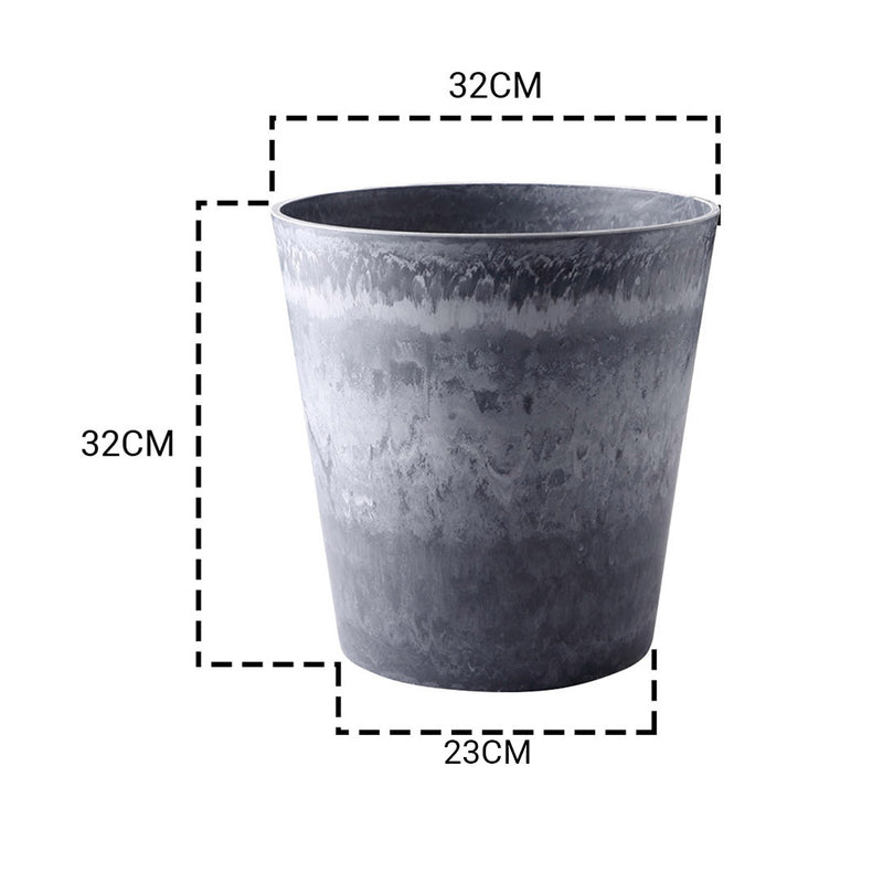 2X 32cm Weathered Grey Round Resin Plant Flower Pot in Cement Pattern Planter Cachepot for Indoor Home Office