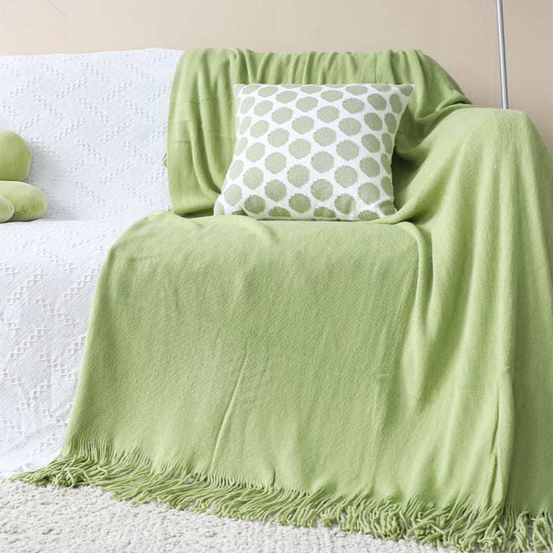 Green Acrylic Knitted Throw Blanket Solid Fringed Warm Cozy Woven Cover Couch Bed Sofa Home Decor