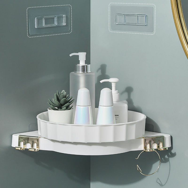 2X White 360 Degree Wall-Mounted Rotating Bathroom Organiser Corner Vanity Rack Toilet Adhesive Storage Shelf