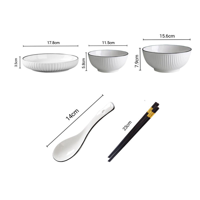 White Japanese Style Ceramic Dinnerware Crockery Soup Bowl Plate Server Kitchen Home Decor Set of 6