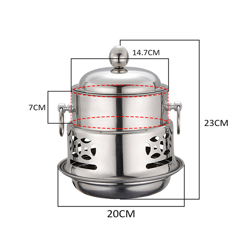 Stainless Steel Mini Asian Buffet Hot Pot Single Person Shabu Alcohol Stove Burner with Lid